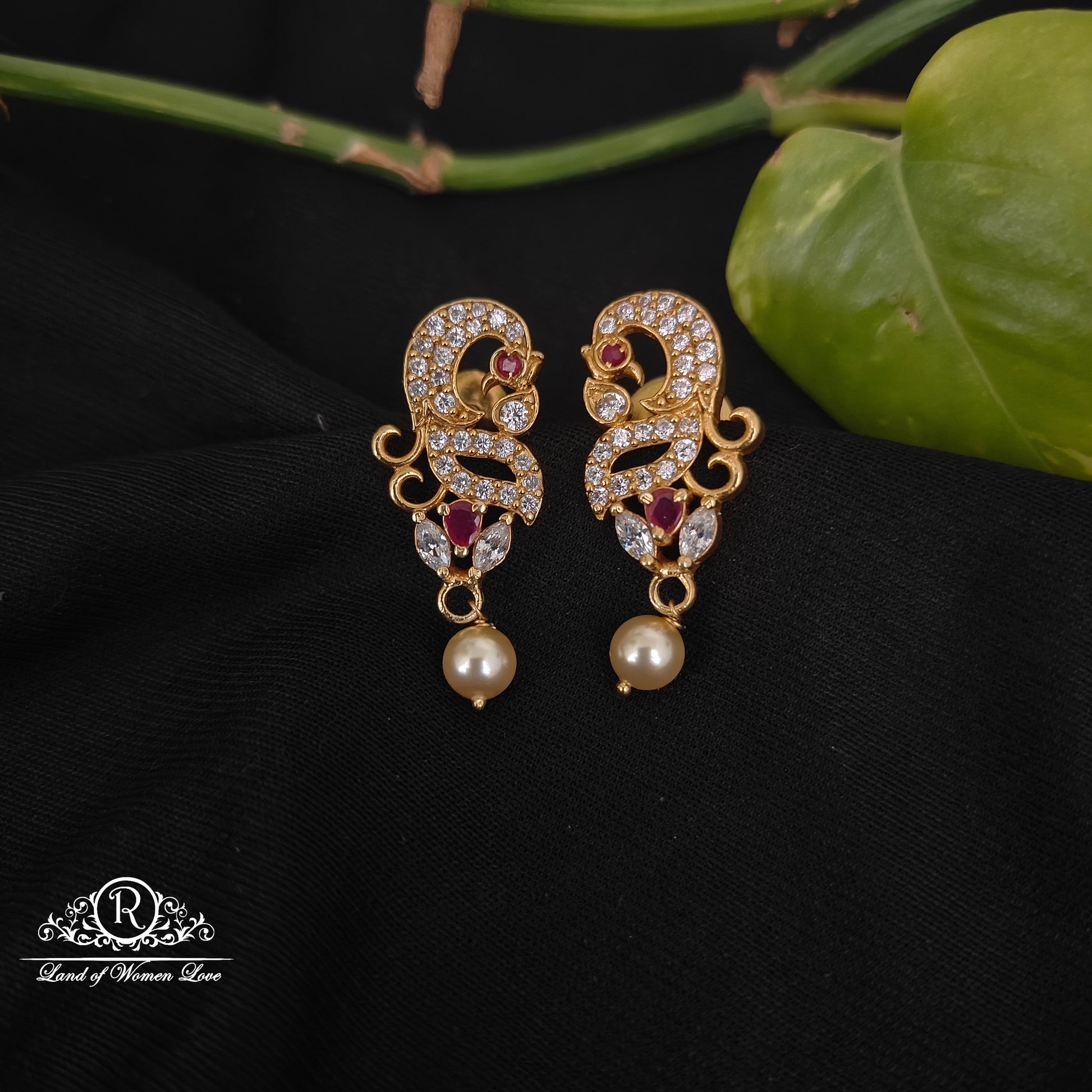 drop 92.5 silver simple and cute earrings with pearl drop -rch937 pearl 92.5 silver ramala jewelry / ramala collections