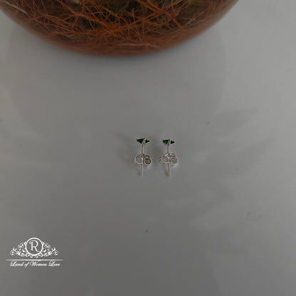 92.5 Silver  Green Square  Stud Earrings-RCHS34-7