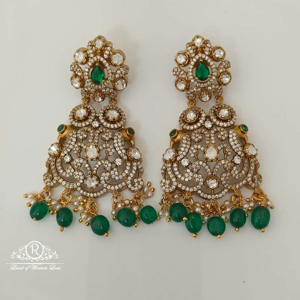 earrings silver victorian moissanite peacock design earrings-rcz34 moissanite 92.5 silver ramala jewelry / ramala collections