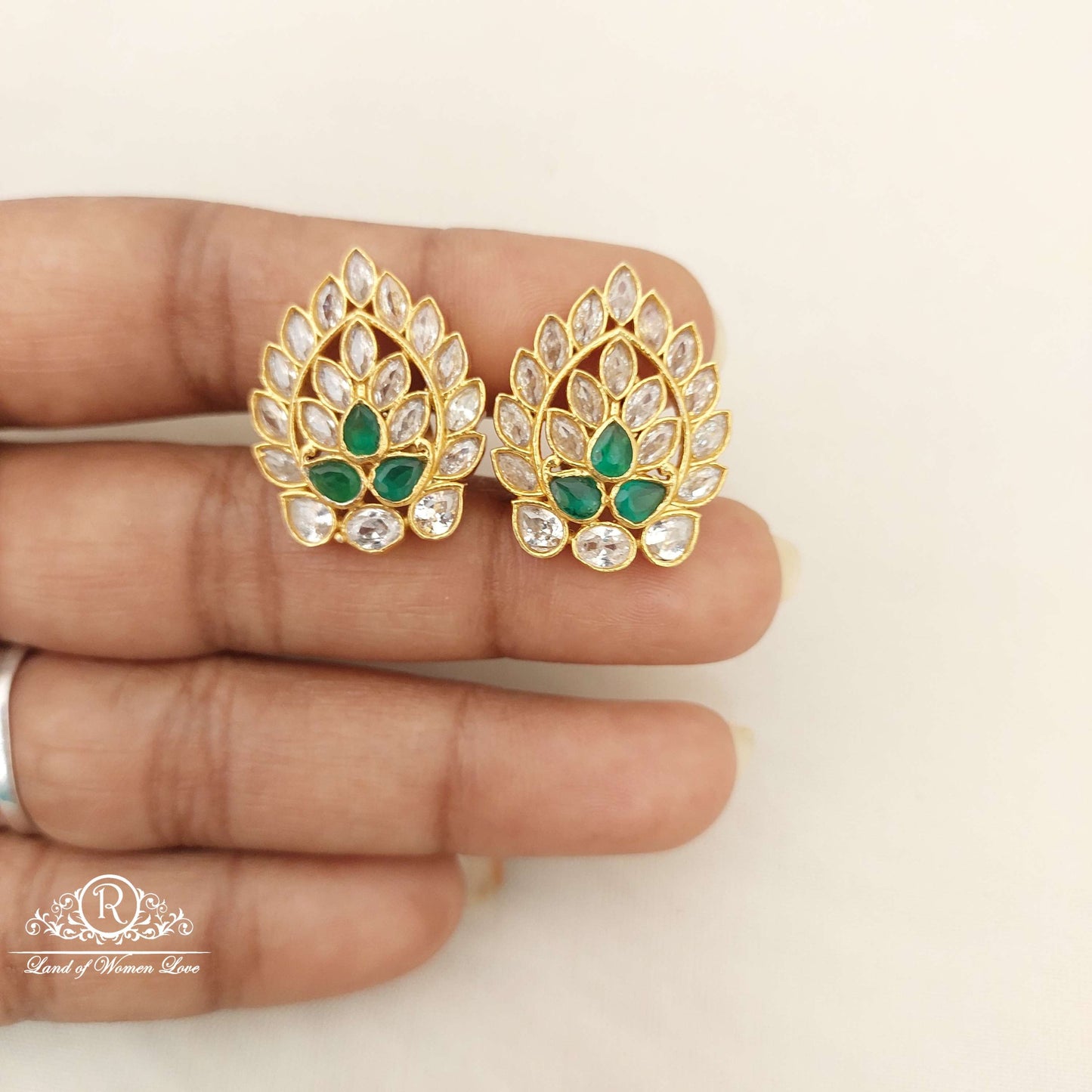 Silver White Stones Earrings-A041