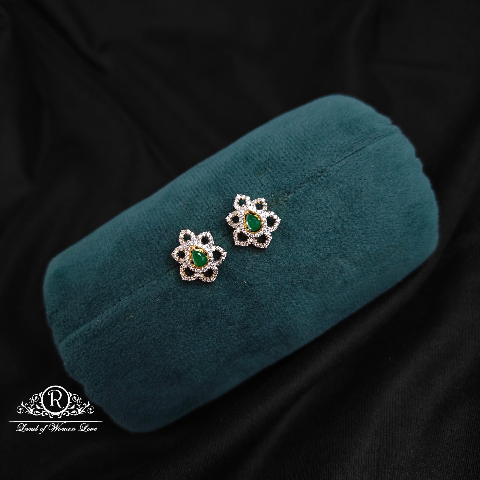 earrings 92.5 silver diamond finishing flower design earrings-rccp342 92.5 silver ramala jewelry / ramala collections
