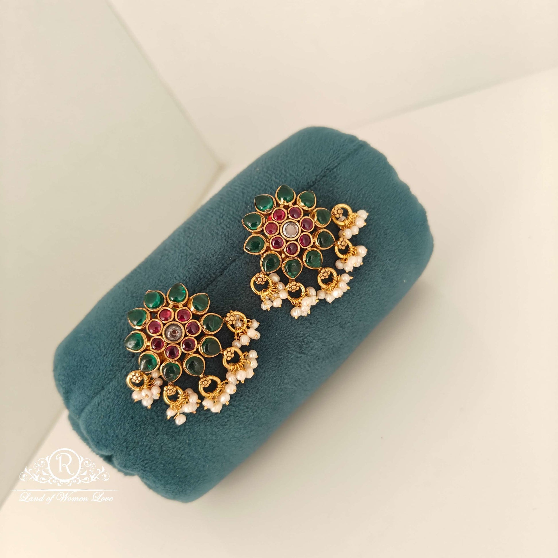 earrings flower design kundans earrings-rch263 92.5 silver ramala jewelry / ramala collections