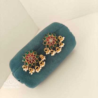 earrings flower design kundans earrings-rch263 92.5 silver ramala jewelry / ramala collections