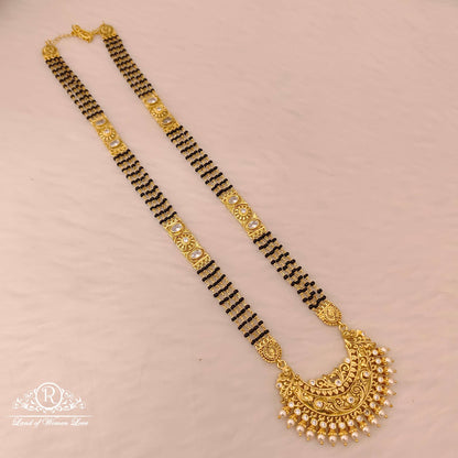 Silver black beads chain 3 lines - RCD437