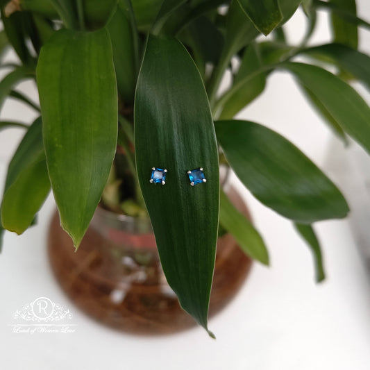 stud 92.5 silver emerald blue coloured square stud earrings-rchs34-5 emerald 92.5 silver ramala jewelry / ramala collections