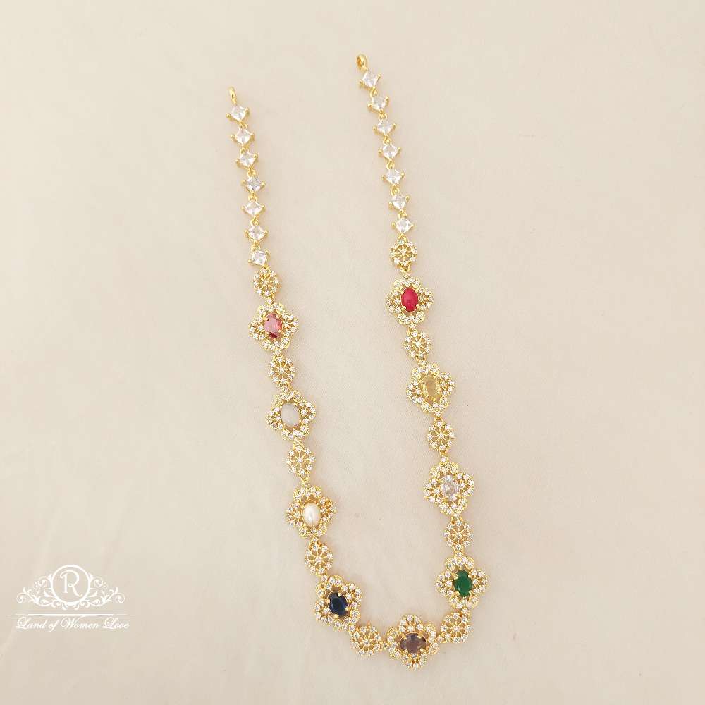 Silver WhitevWith Navaratna Stones Necklace-D053