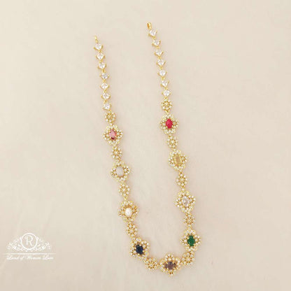 Silver WhitevWith Navaratna Stones Necklace-D053