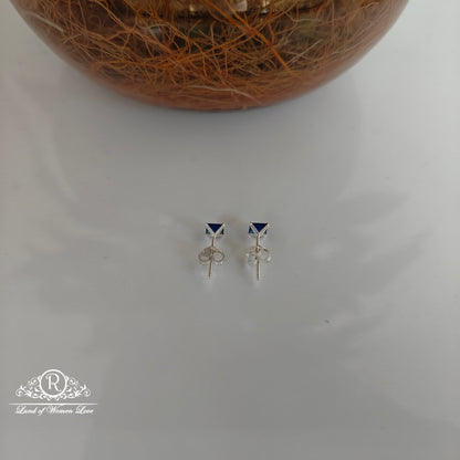 92.5 Silver blue coloured square cut Stud earrings-RCHS35-7
