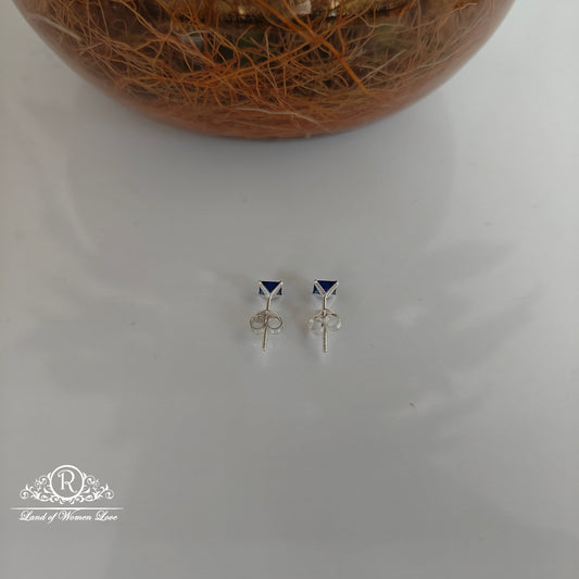 92.5 Silver blue coloured square cut Stud earrings-RCHS35-7