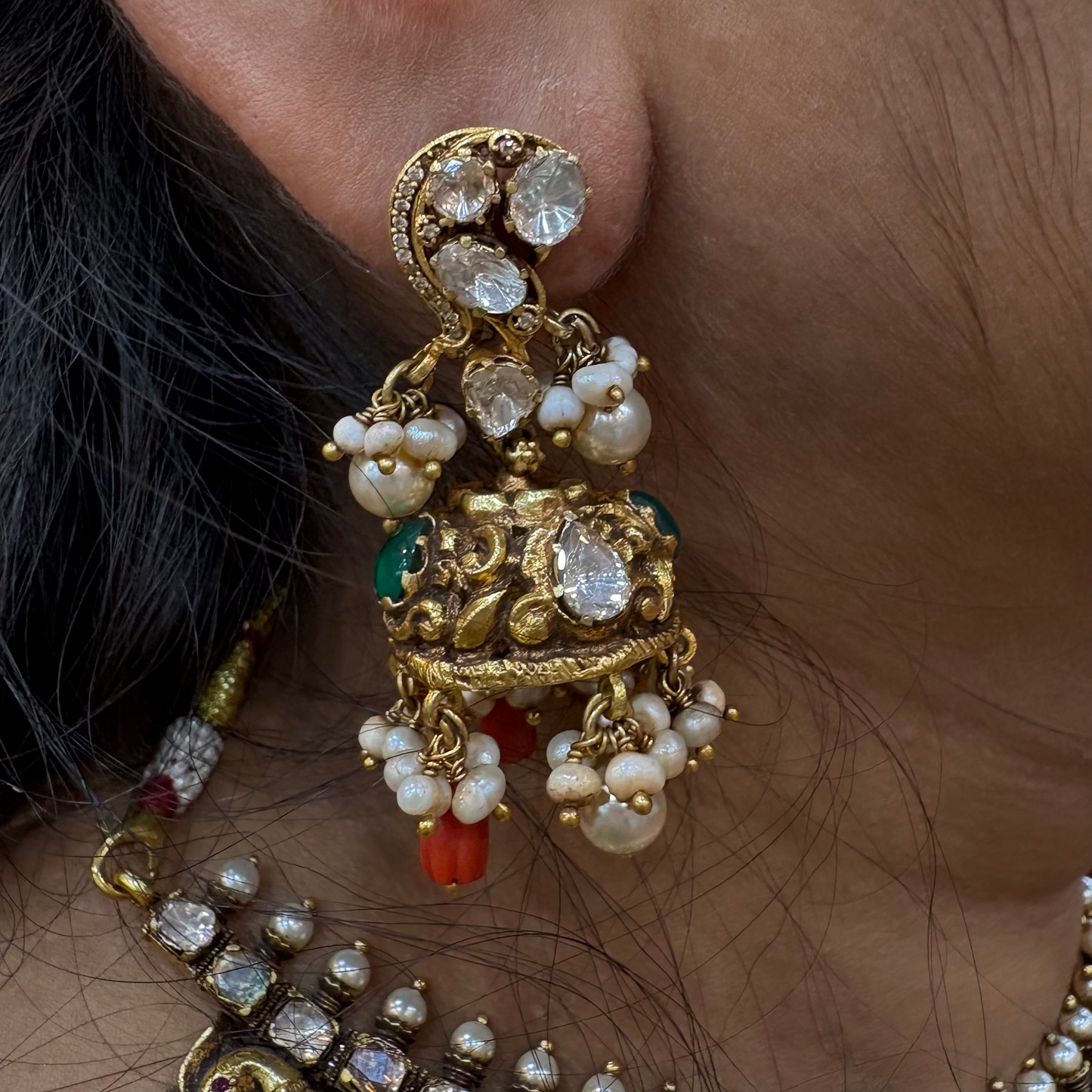 necklace unique design moissanite polki stones silver jhumkas-rcm832 moissanite 92.5 silver ramala jewelry / ramala collections