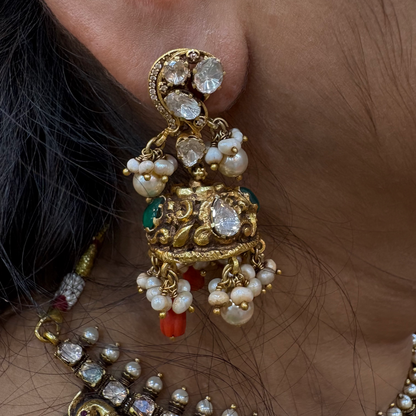 necklace unique design moissanite polki stones silver jhumkas-rcm832 moissanite 92.5 silver ramala jewelry / ramala collections