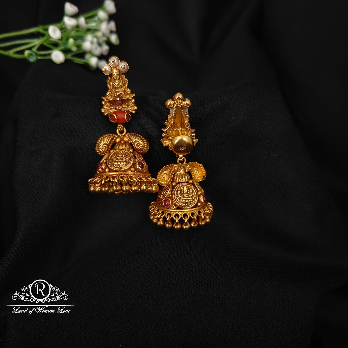 92.5 silver simple and Cute  earrings with Lakshmi Devi Design  -RCZ83