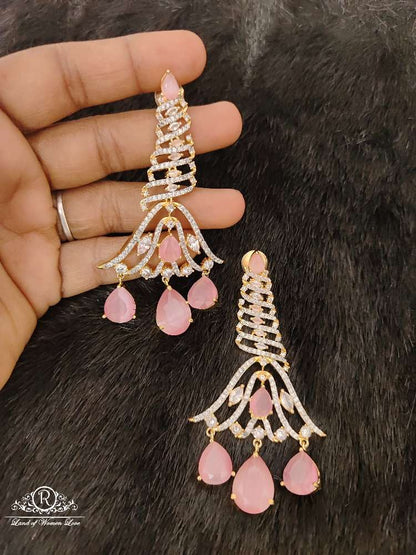 Silver CZ- White Stones Dimond Design Earrings-RCJR237