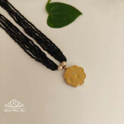 92.5 silver simple and Cute black beads with multi colour kundan locket-RCH964