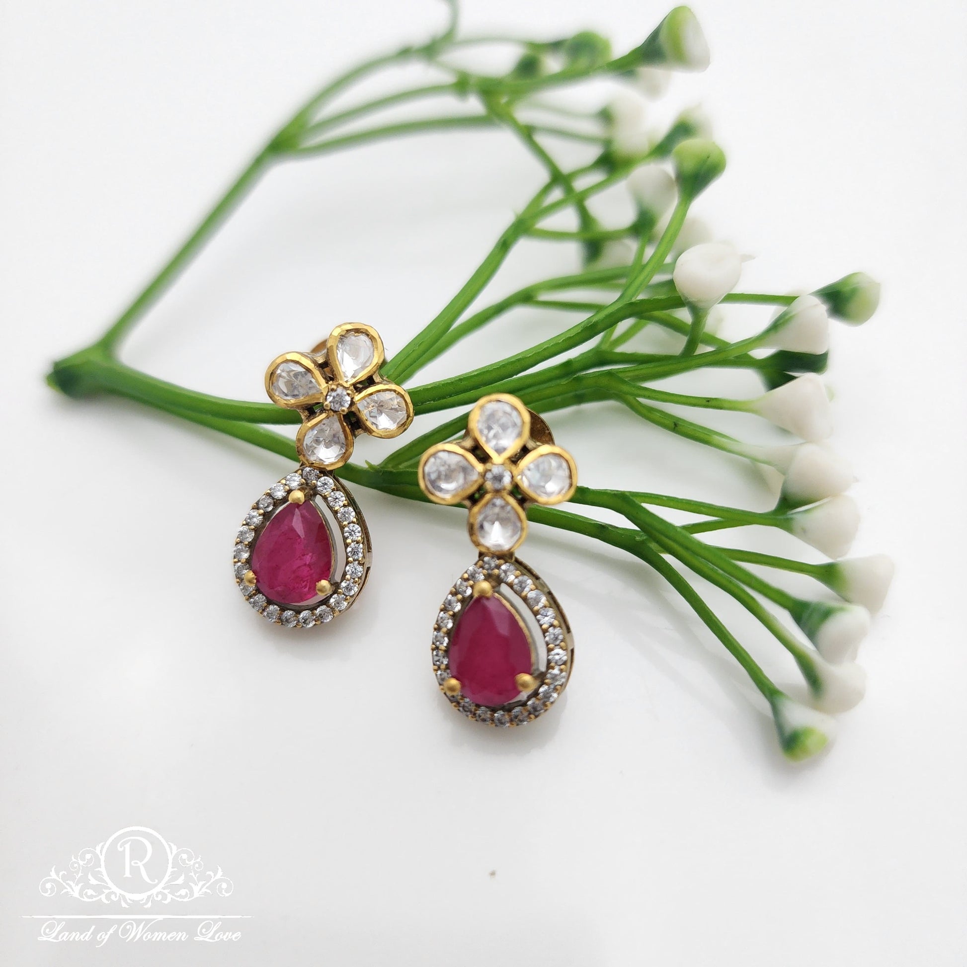 earrings silver moissanite earrings -rcrs12 ruby 92.5 silver ramala jewelry / ramala collections