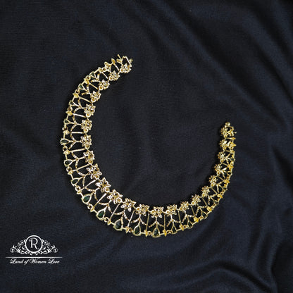 Diamond finishing Silver green Stone Necklace set-RCDS030