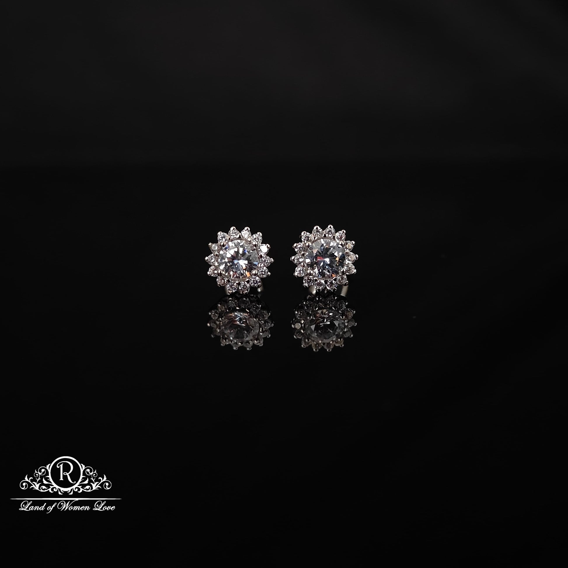 stud silver flower cz- stud earrings -rchs39-1 cz 92.5 silver ramala jewelry / ramala collections