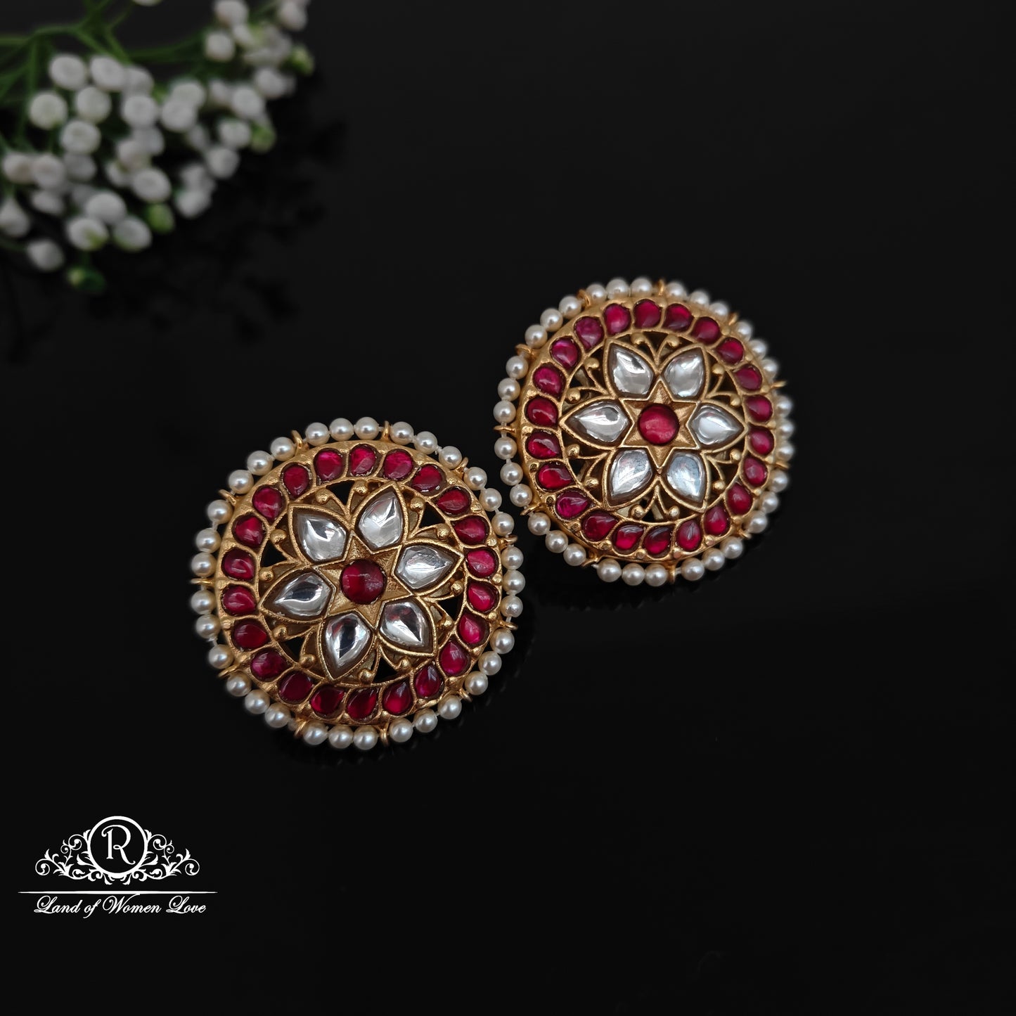 earrings 92.5 silver kundans earrings-rcpk013 92.5 silver ramala jewelry / ramala collections