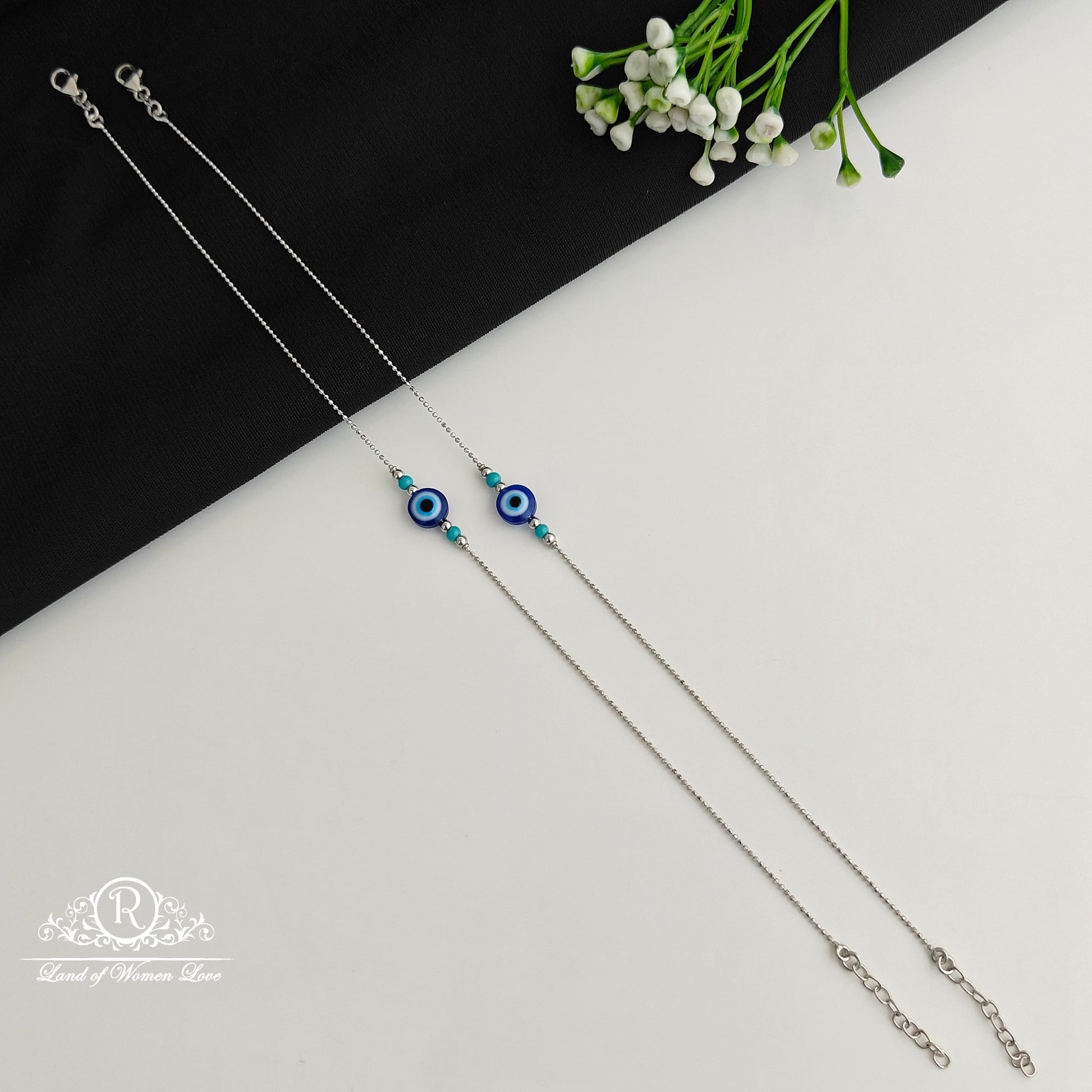 silver evil eye anklets -rcrb29 92.5 silver ramala jewelry / ramala collections
