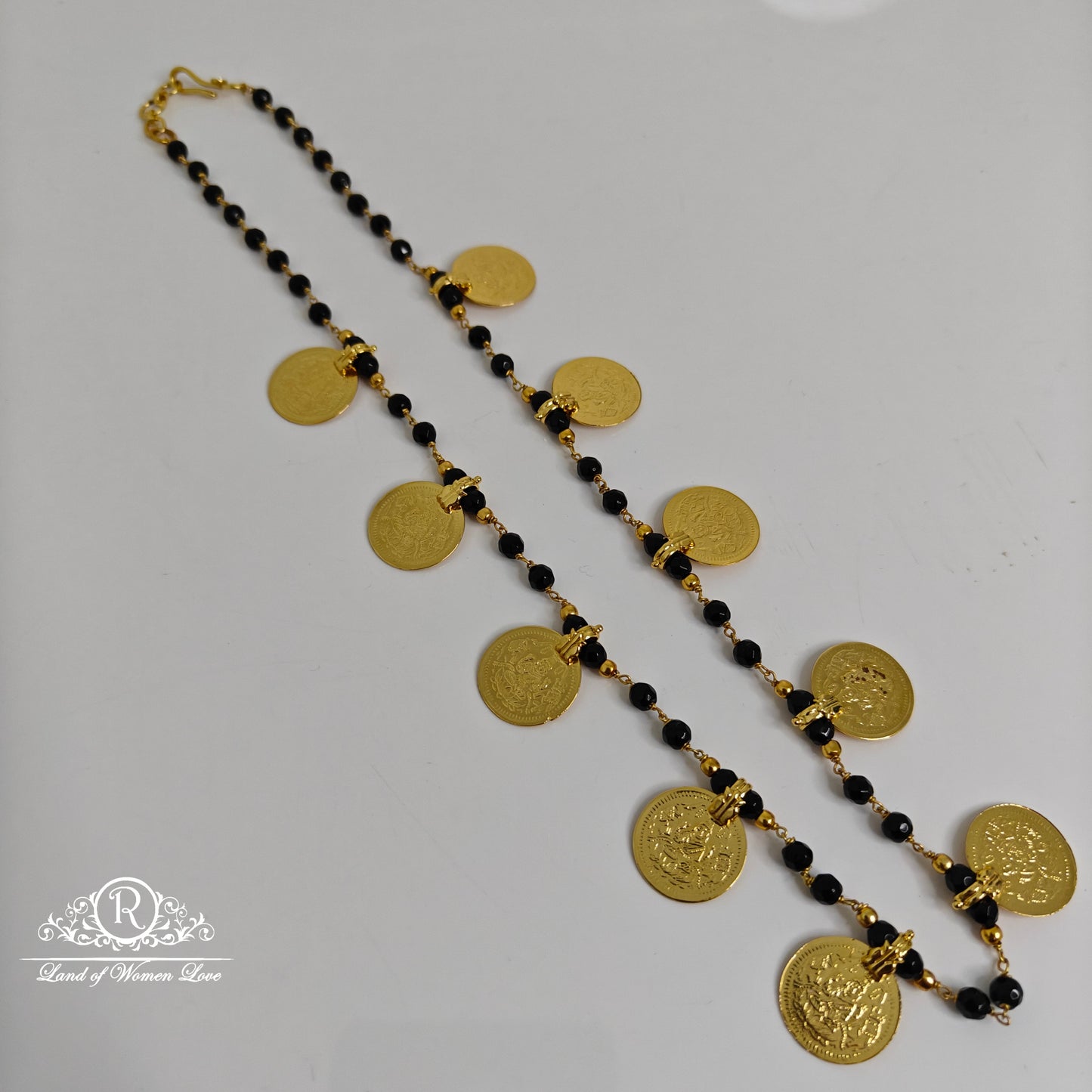 92.5 silver beautiful black beads with kasu lockets - rch792 92.5 silver ramala jewelry / ramala collections