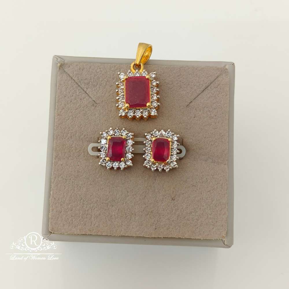 Silver CZ- Kempu Stone Stud Design Earrings-RCV288