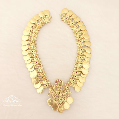 Silver Lakshmi Devi Kasula With Mango Necklace With Earrings Set-C120C133