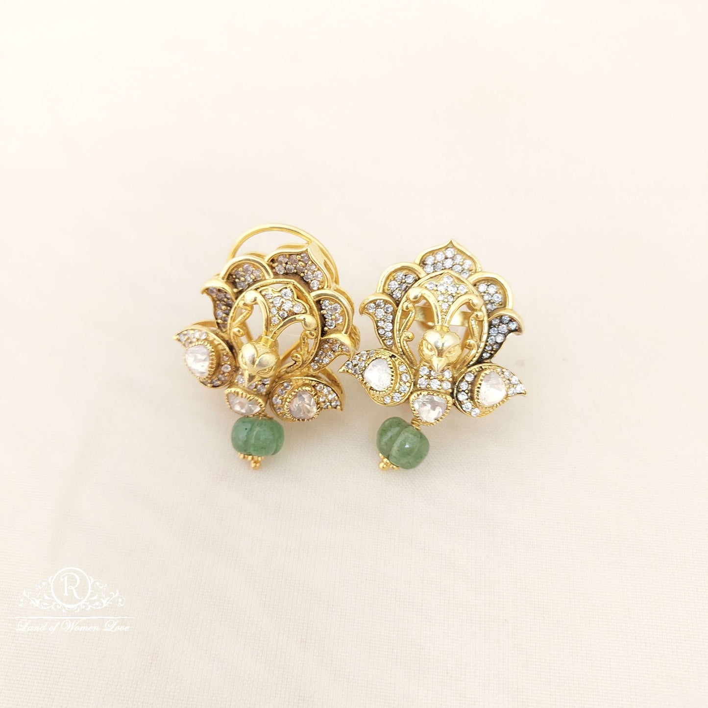 Silver Peacock Design Mozonites Earrings-C182