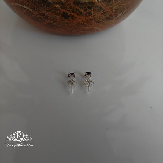 92.5 Silver Purple coloured square cut Stud earrings-RCHS35-4