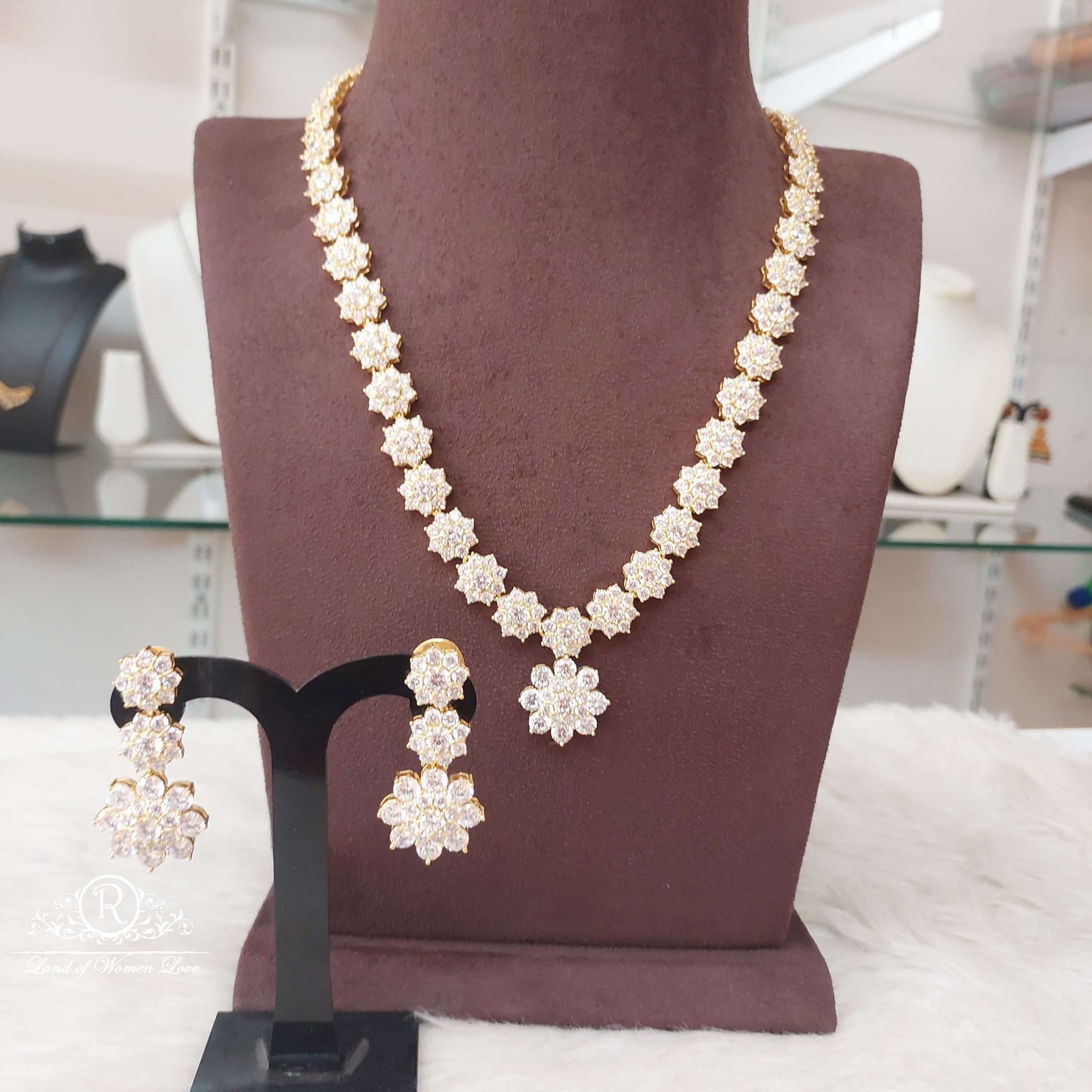 earrings silver white stones necklace with earrings-s777s778 92.5 silver ramala jewelry / ramala collections