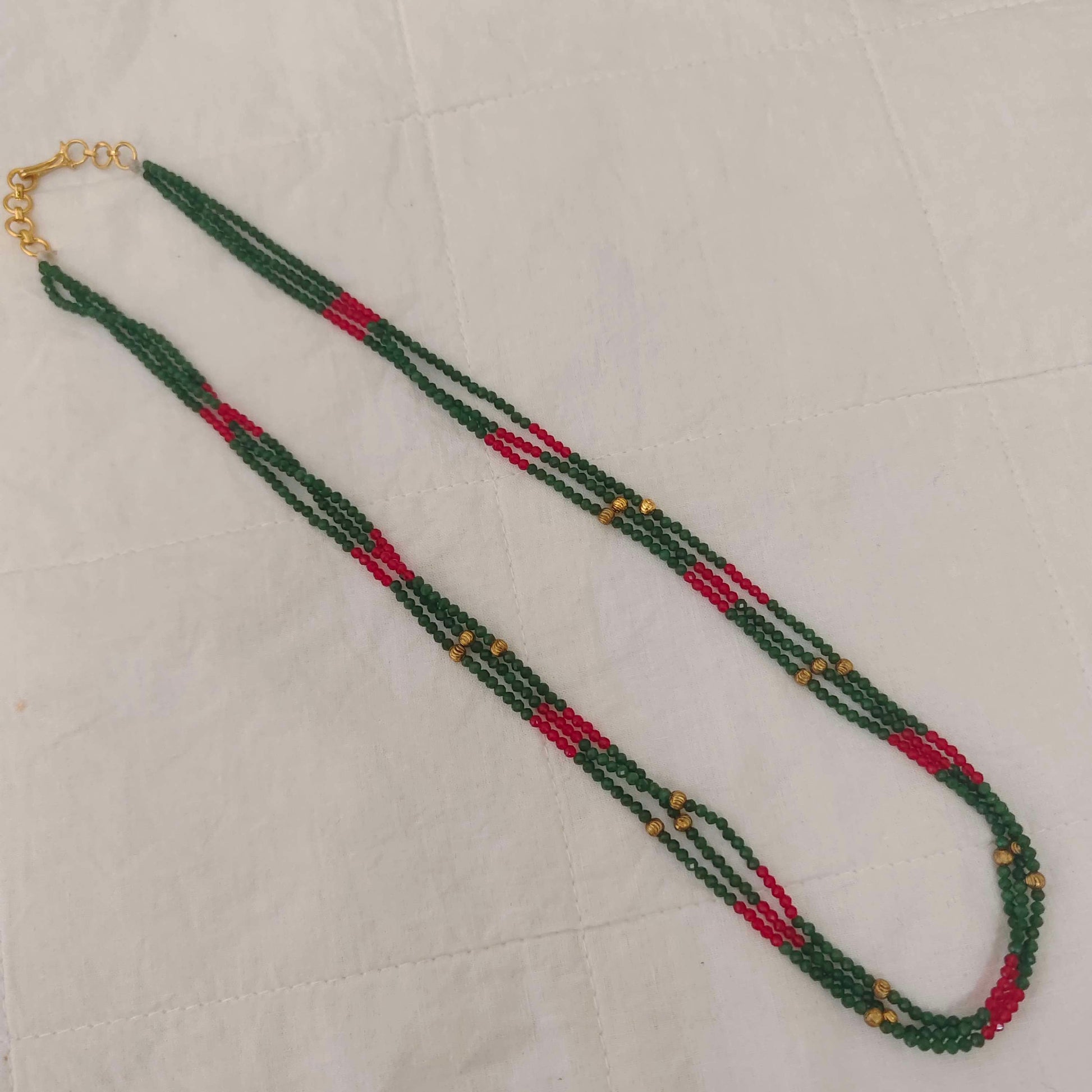 beads mala green & red colour middle gold ball rch317 92.5 silver ramala jewelry / ramala collections