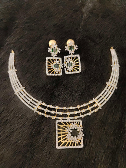 earrings silver cz- stones necklace with matching earrings-rcjr240rcjr241 cz 92.5 silver ramala jewelry / ramala collections