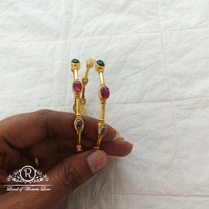 Silver base gold polish navaratna bangles -RCJR451