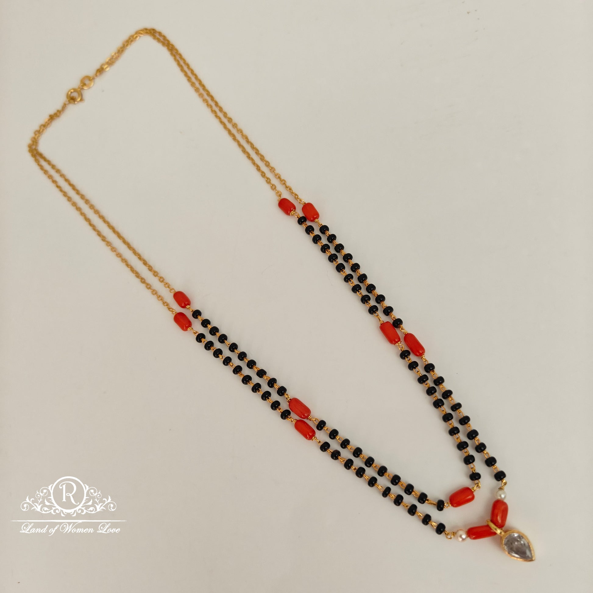 drop 92.5 silver coral 2 lines black beads-rcah13 coral 92.5 silver ramala jewelry / ramala collections