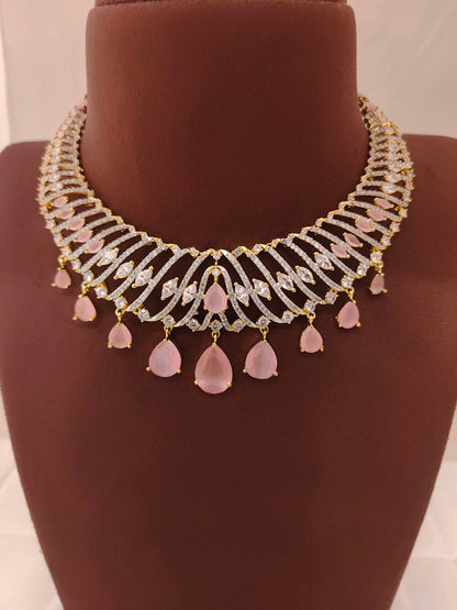 Silver Beautiful CZ- Stones Dimond Design Necklace-RCJR236