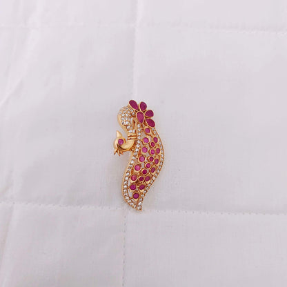 silver cz- gold polish peacock design sarees pin -rch274 cz 92.5 silver ramala jewelry / ramala collections