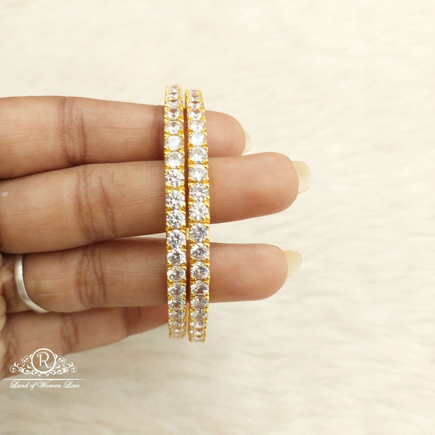 Silver White Stones Bangles-D017