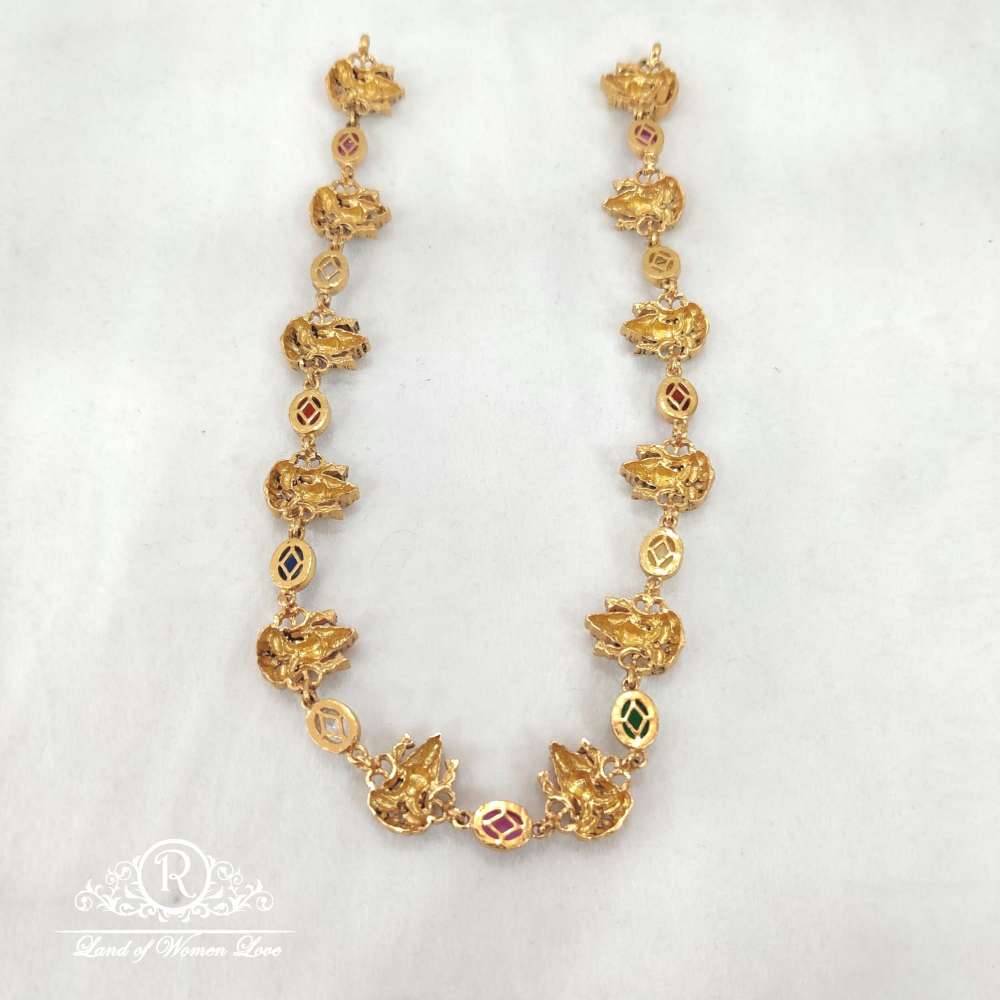 Silver Navaratna Stones Design Lakshmi Devi Necklace-M357