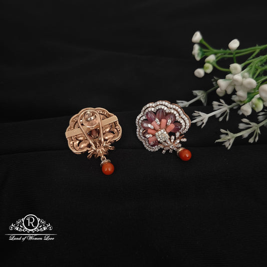 92.5 Silver fusion Rose gold polish flower design Earrings-RCM1062