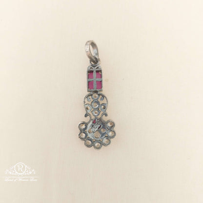 Silver White & Kempu Stones Locket-M305