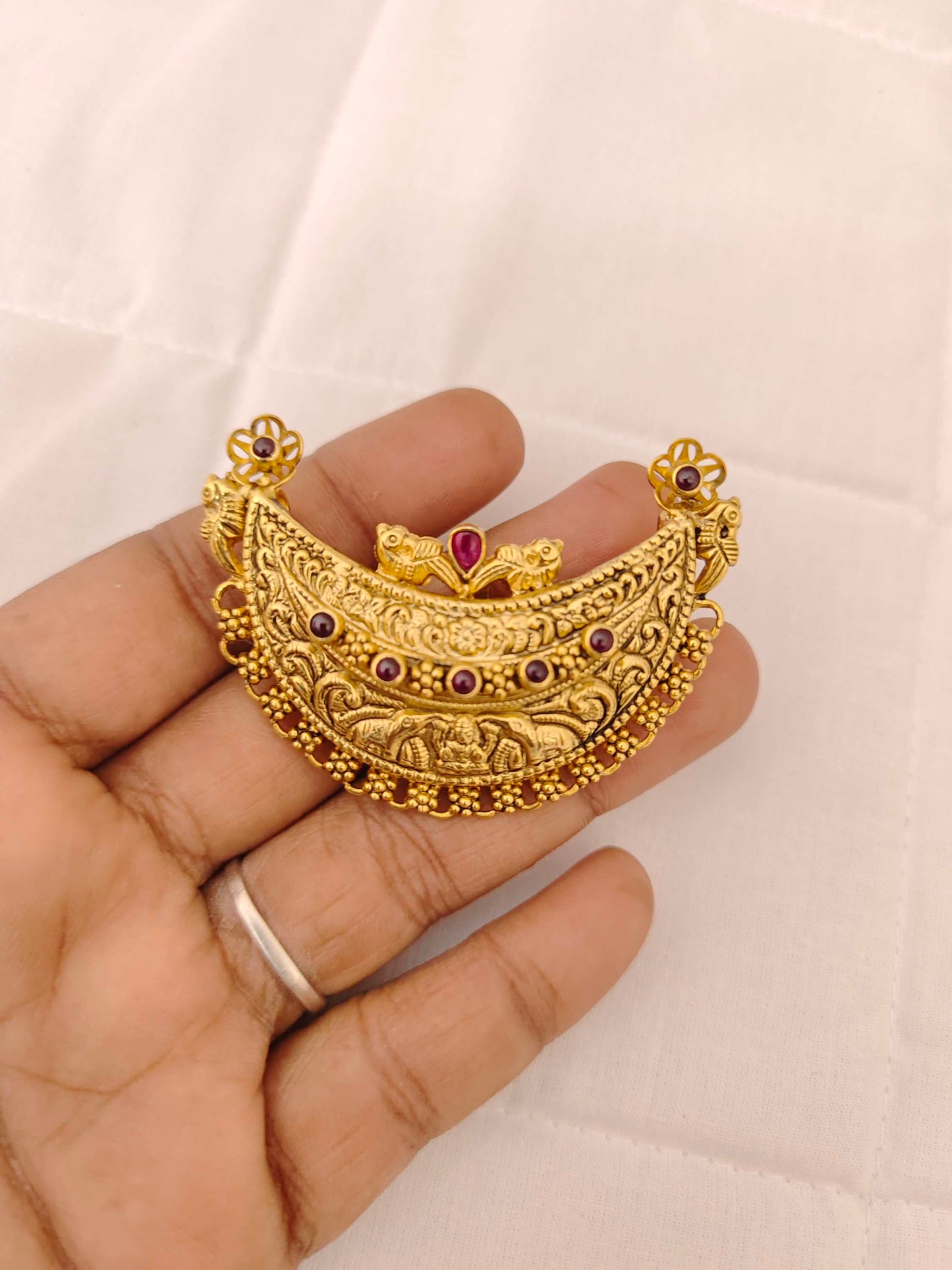 Silver Kempu Stones Locket-V052