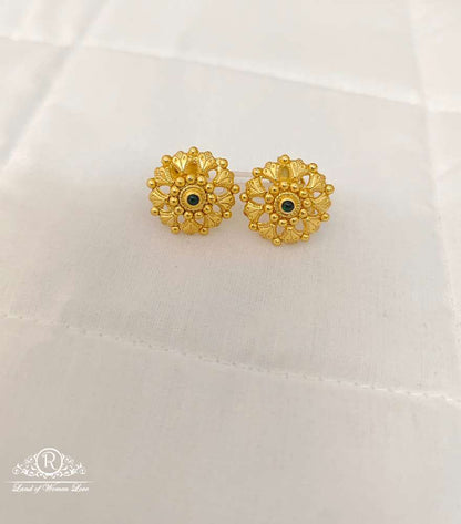 Silver Green Stone Stud Earrings-RCJR224