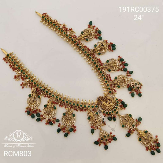 necklace silver green stones dashavatar design haram-rcm803 92.5 silver ramala jewelry / ramala collections