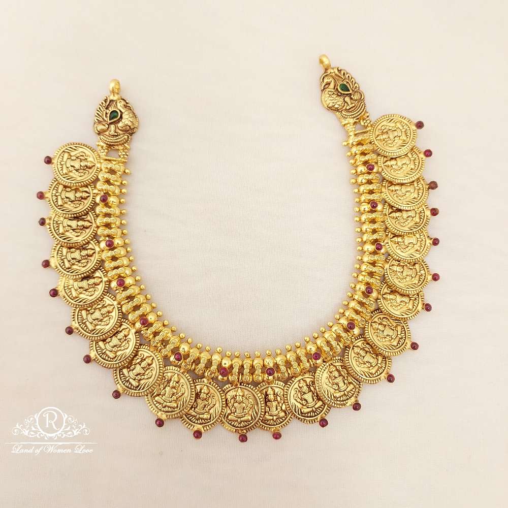 necklace silver with kempu stones lakshmi devi kasula necklace-c113 92.5 silver ramala jewelry / ramala collections