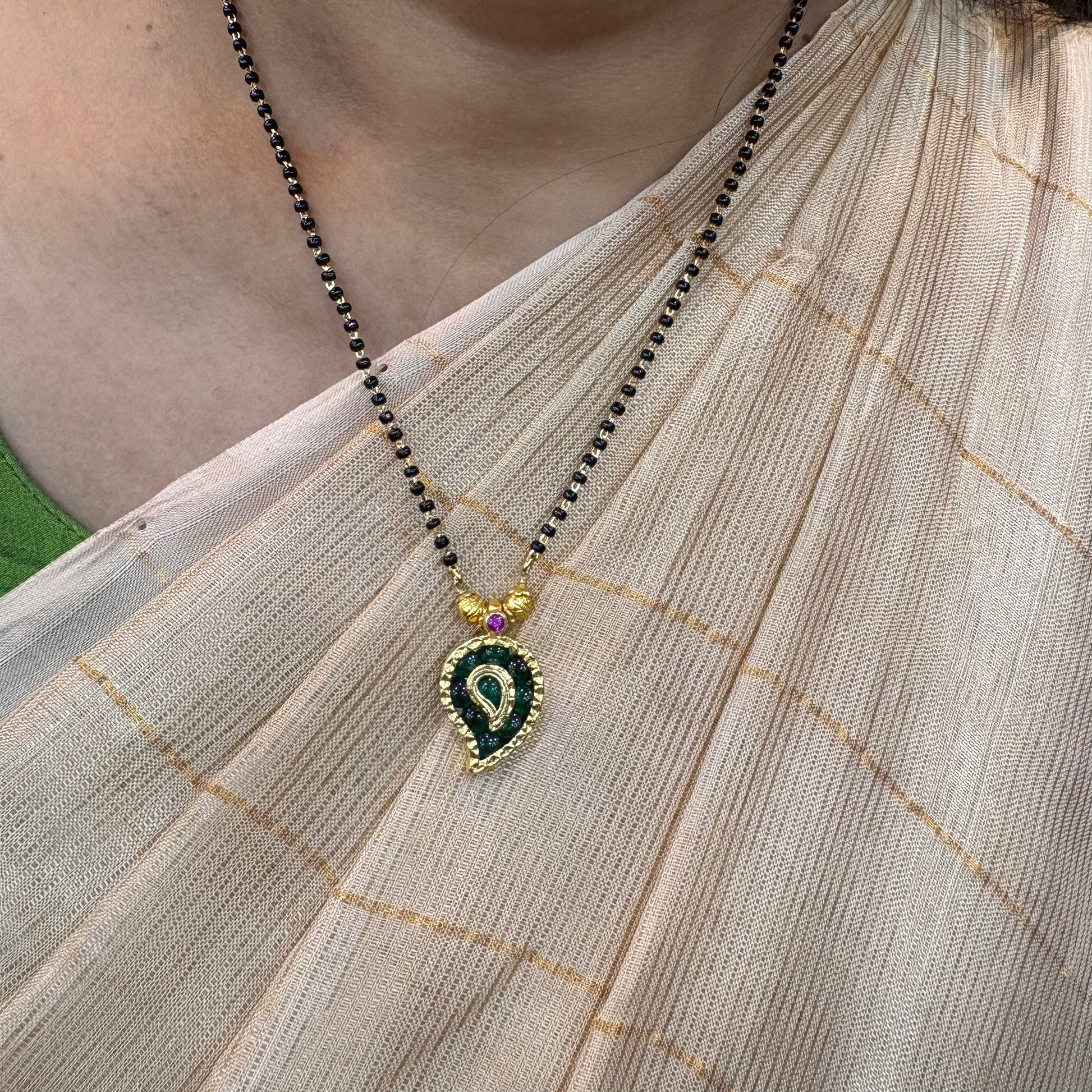 92.5 silver black beads with mango design locket-rch795 92.5 silver ramala jewelry / ramala collections