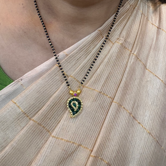 92.5 silver black beads with mango design locket-rch795 92.5 silver ramala jewelry / ramala collections