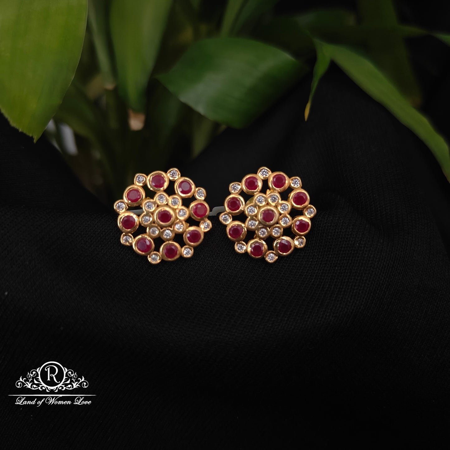 Silver ruby stone earrings -RCDS0610