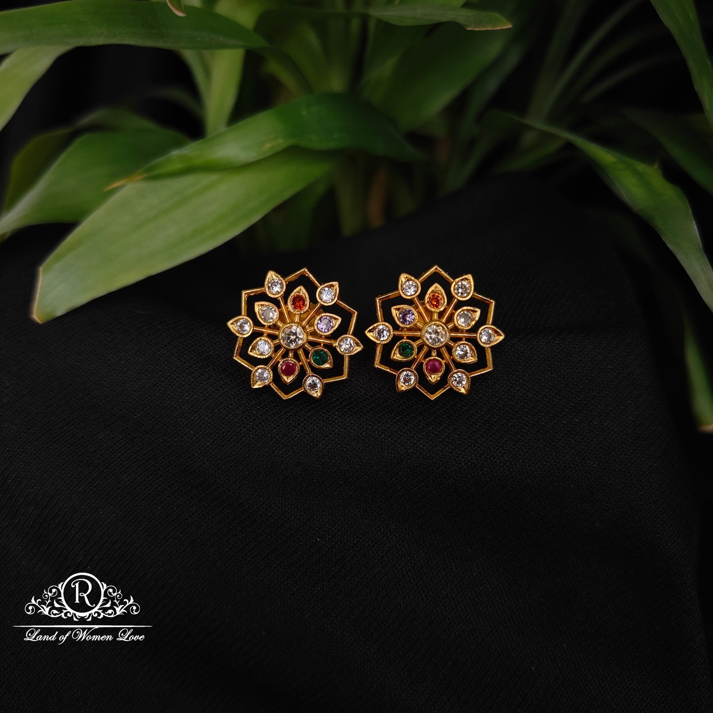 Silver Navaratna earrings-RCDS0613