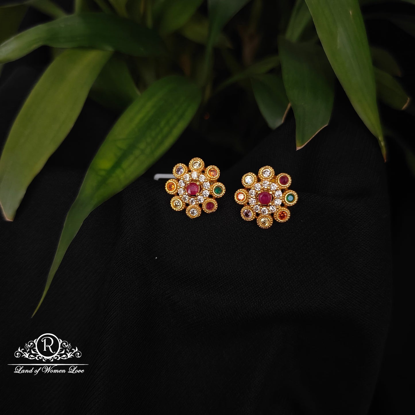 92.5 silver Navaratna stone earrings -RCDS0622