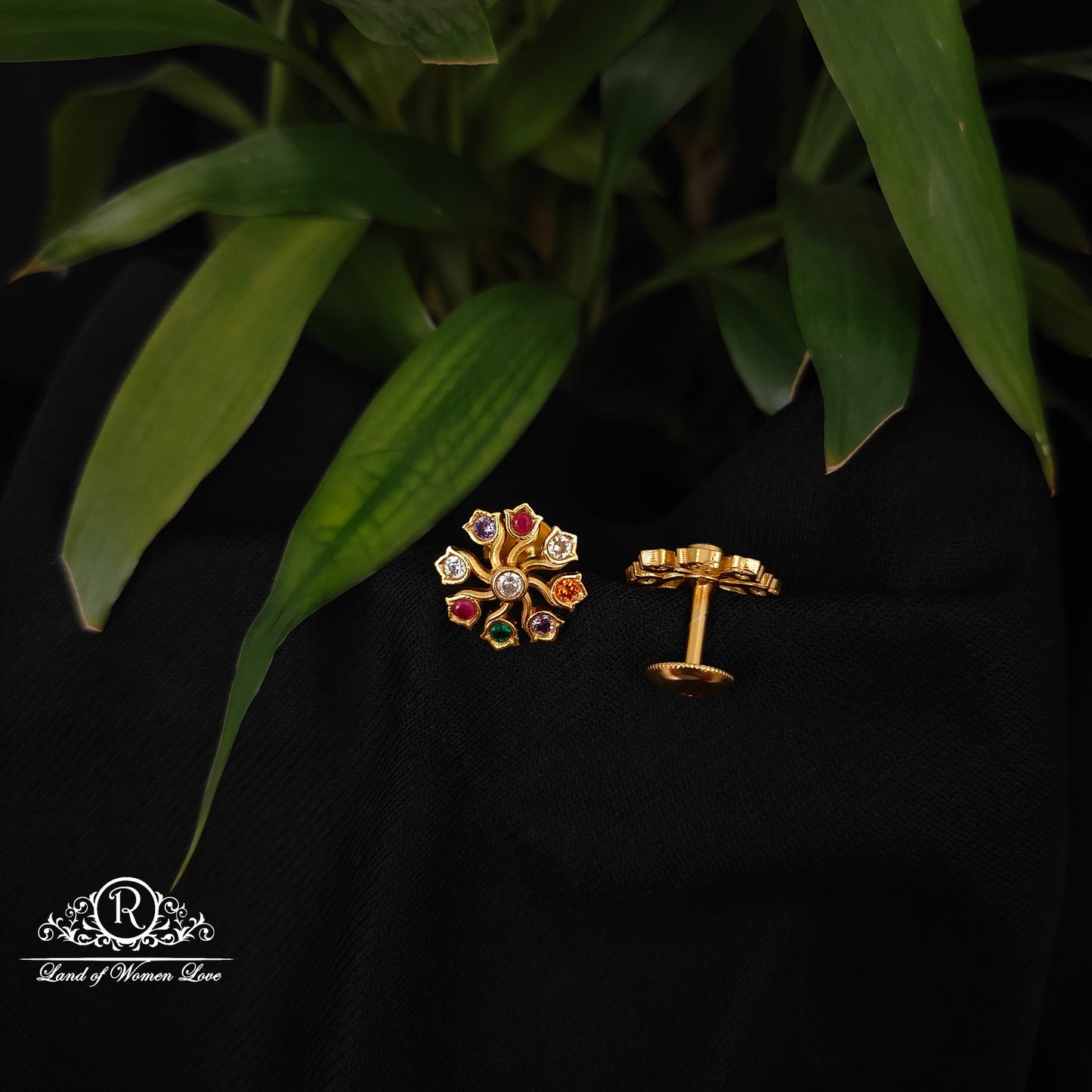 92.5 silver Navaratna stone earrings -RCDS0623