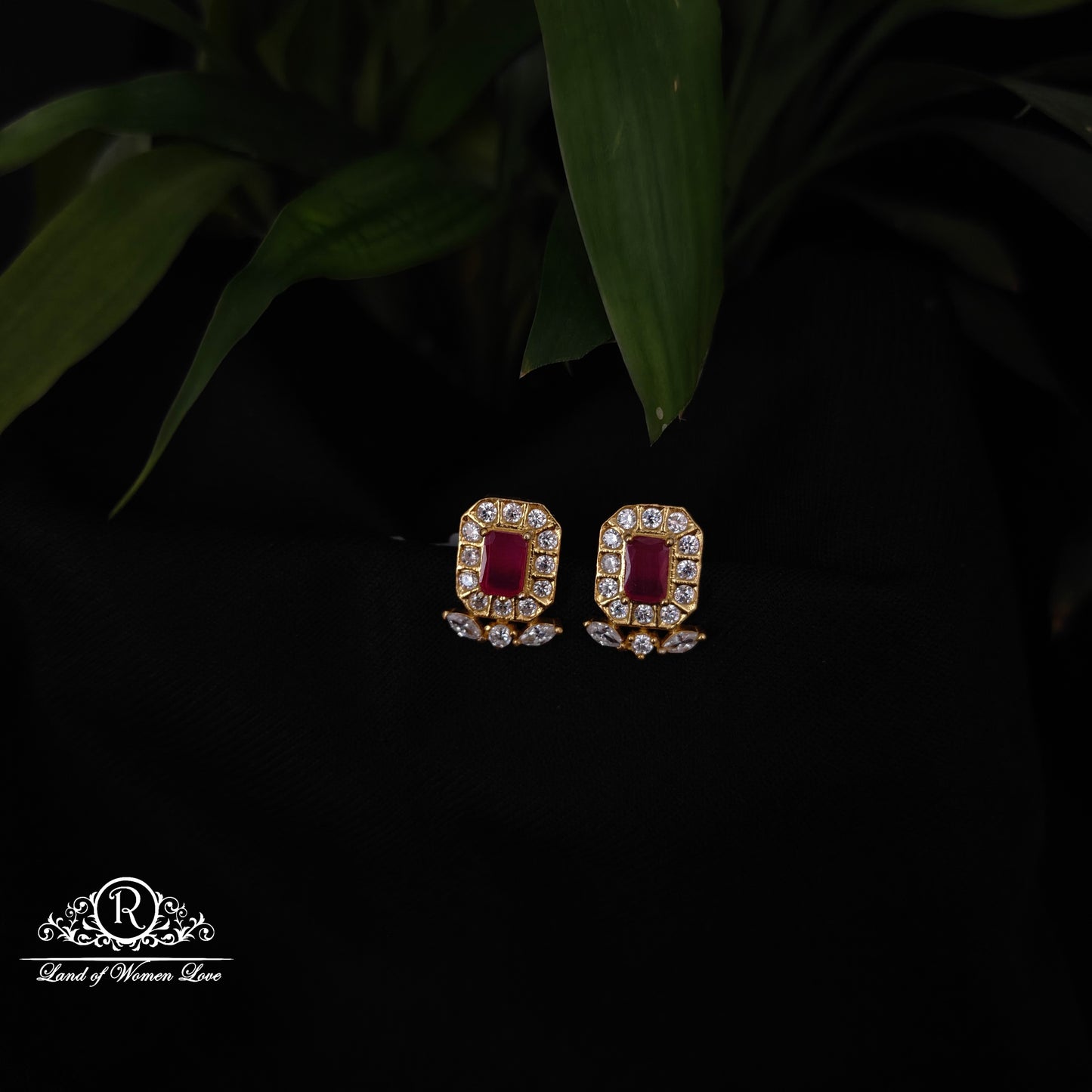92.5 silver white with ruby stone earrings -RCDS0637